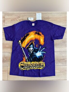 Supreme Purple Crewneck Tee with Red Logo Tag